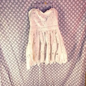 White Strapless Flower Lace Dress